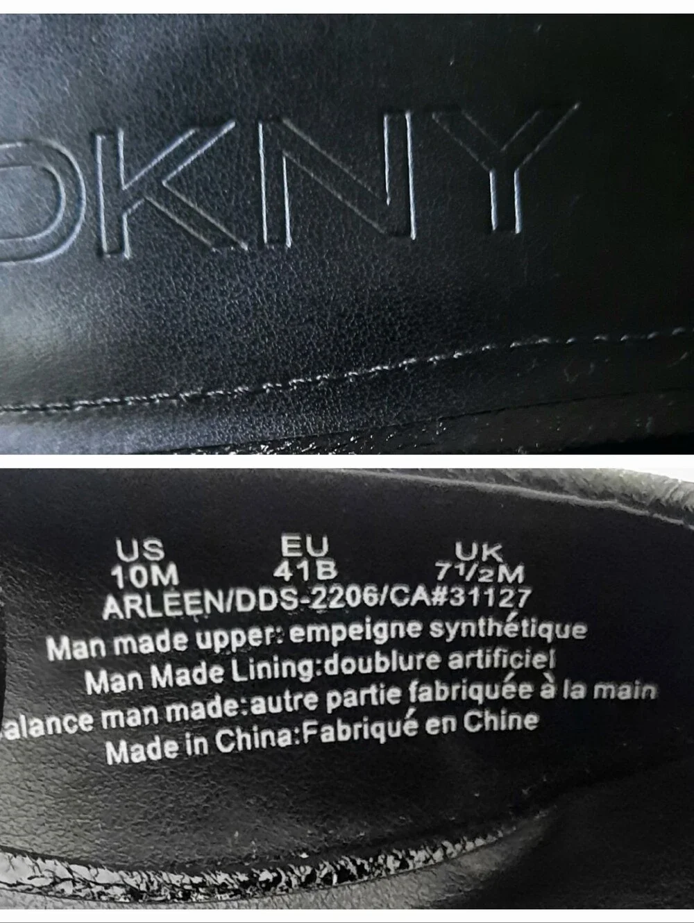 New DKNY Arleen Black Vegan Leather Open-Toe High Heel Mules w/Gold Trim Sz 10M